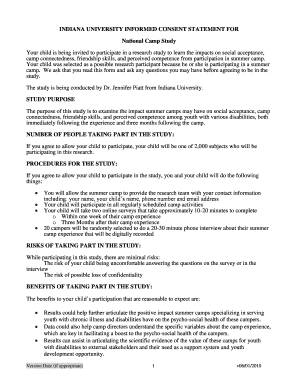 Indiana University Informed Consent for National Camp Study