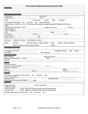 Psittacosis (Ornithosis) Investigation Form