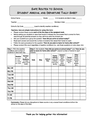 Student Arrival and Departure Tally Sheet