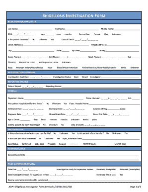 Shigellosis Investigation Form