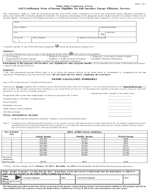 Texas Income Eligibility Self Certification Form