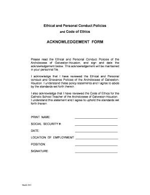Ethical Conduct Policies Acknowledgement Form