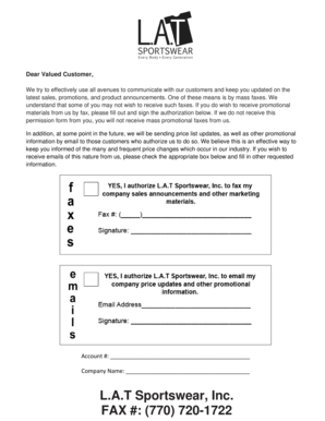 Fax and Email Promotion Authorization Form