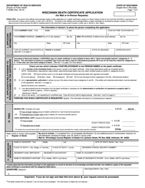 Wisconsin Death Certificate Application