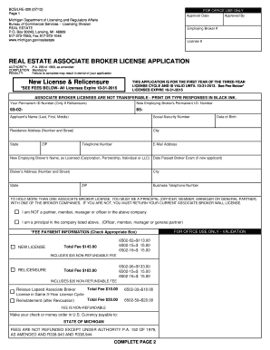 Michigan Real Estate Associate Broker License Application