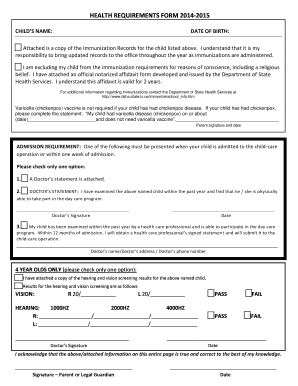 Health Requirements Form