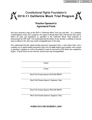 California Mock Trial Teacher-Sponsor Agreement Form