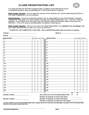 SCICON Class Registration List