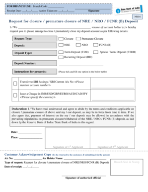 NRI-6 Request for Closure of Deposit