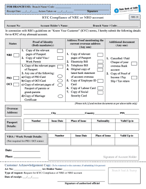 KYC Compliance Form for NRE or NRO Account