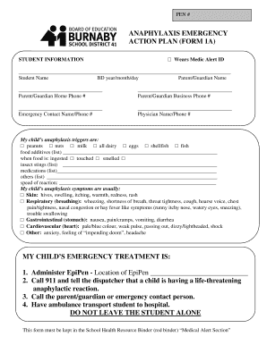 Anaphylaxis Emergency Action Plan Form 1A