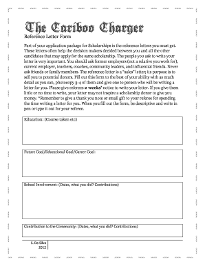 Scholarship Reference Letter Form