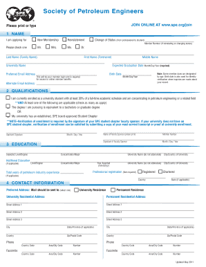 Society of Petroleum Engineers Student Membership Application