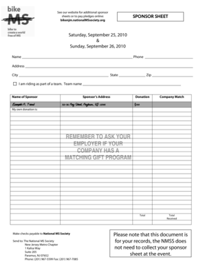 National MS Society Sponsor Sheet