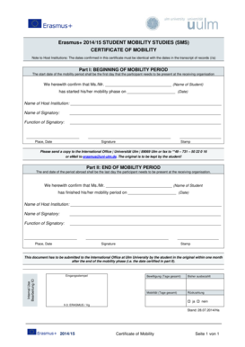 Erasmus+ Student Mobility Certificate