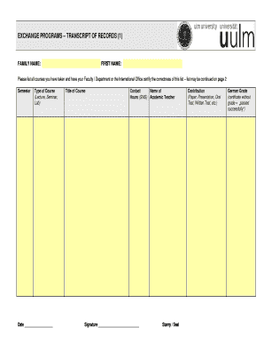 Exchange Programs Transcript of Records