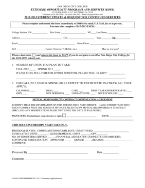 San Diego City College EOPS Student Update Form