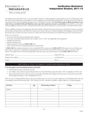 Verification Worksheet for FAFSA