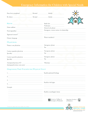 Emergency Information for Children with Special Needs