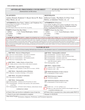 Adversary Proceeding Cover Sheet