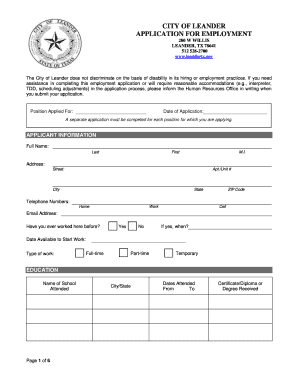 City of Leander Application for Employment