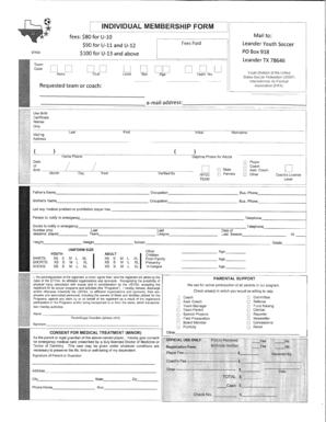 Leander Youth Soccer Membership Form