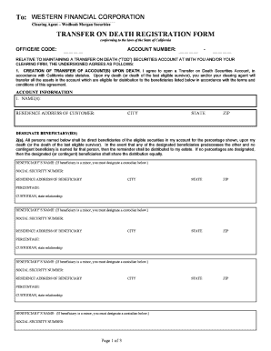California Transfer on Death Securities Account Registration Form