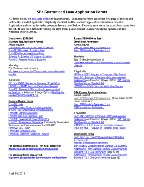SBA Guaranteed Loan Application Forms