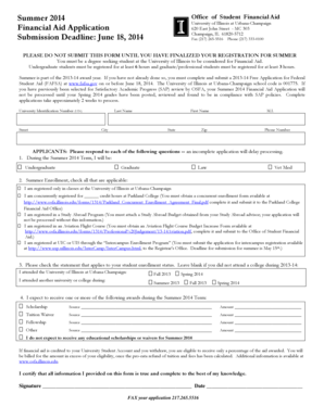 University of Illinois Summer 2014 Financial Aid Application