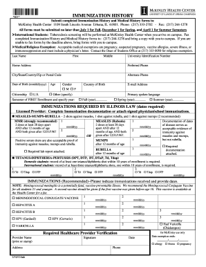 fillable online mhc uiuc medical history immunization history form immunization history form