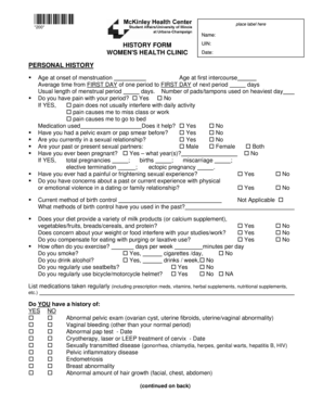 Women's Health Clinic History Form