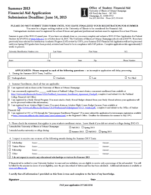 University of Illinois Summer 2013 Financial Aid Application