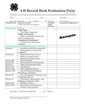 4-H Record Book Evaluation Form