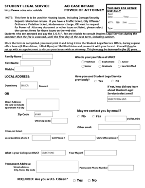 Student Legal Service Power of Attorney Form