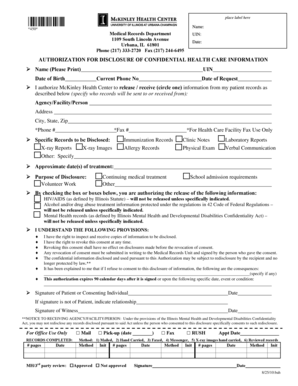 Authorization for Disclosure of Confidential Health Care Information