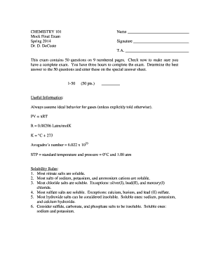 Chemistry 101 Mock Final Exam