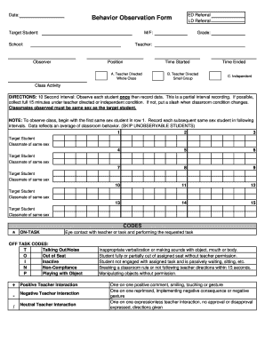 Contract mining agreement template - Copy of Behavior Observation Form- Persing