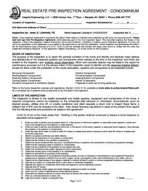 Real Estate Pre-Inspection Agreement - Condominium