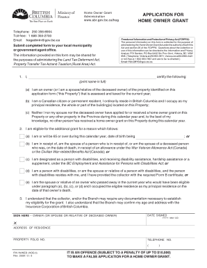 British Columbia Home Owner Grant Application