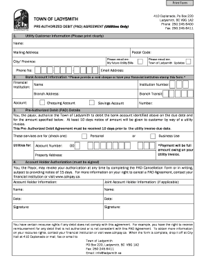 Pre-Authorized Debit Agreement for Utilities