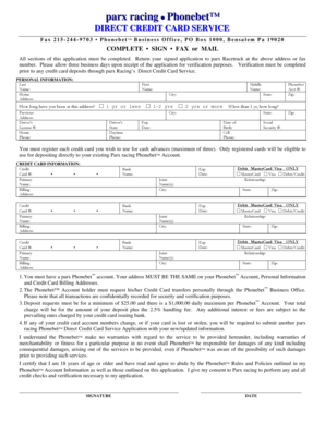 Parx Racing Direct Credit Card Service Application