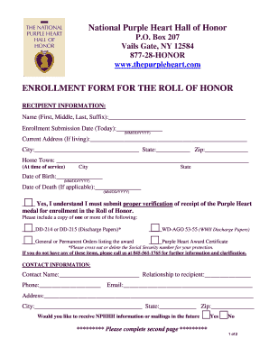 Purple Heart Recipient Enrollment Form