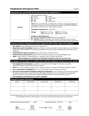 Anaphylaxis Emergency Plan
