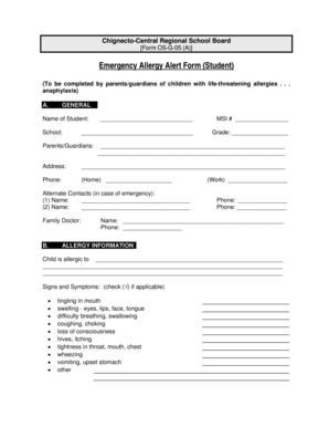 Emergency Allergy Alert Form (Student)