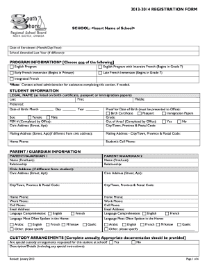 2013-2014 School Registration Form