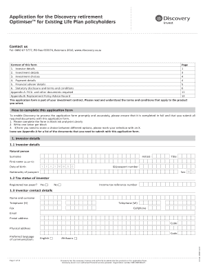 Discovery Retirement Optimiser Application Form