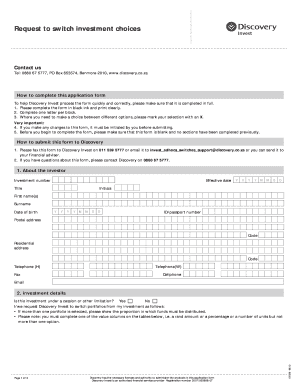 Discovery Invest Switch Investment Choices Form