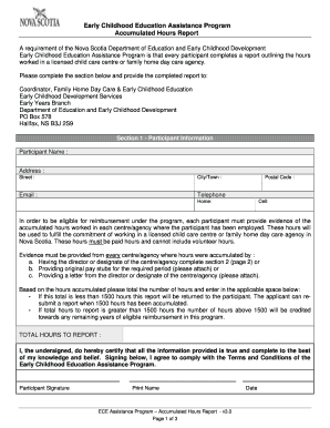 Early Childhood Education Assistance Program Accumulated Hours Report