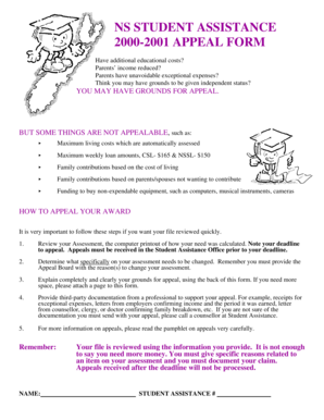 Nova Scotia Student Assistance Appeal Form