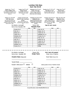 Lunchbox Kids Menu Each item $4.00 Parents Form Order Form - harryrhamilton ednet ns